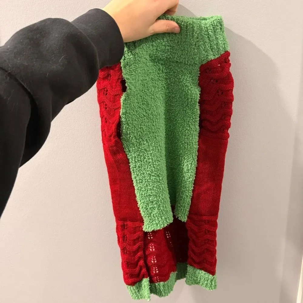 Red and Green Knit Dog Sweater - L